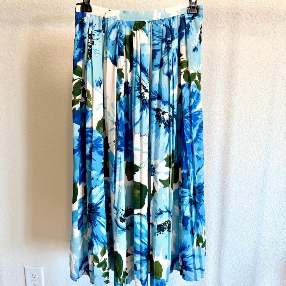 Paper Crown A-Line Skirt in Blue and Green Floral